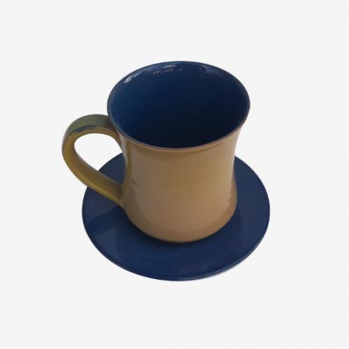 Mug et sous tasse marron mordoré et bleu marine