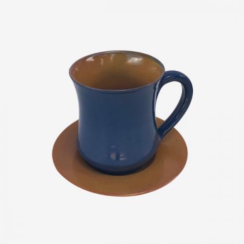 Mug bleu céruléen et marron fauve